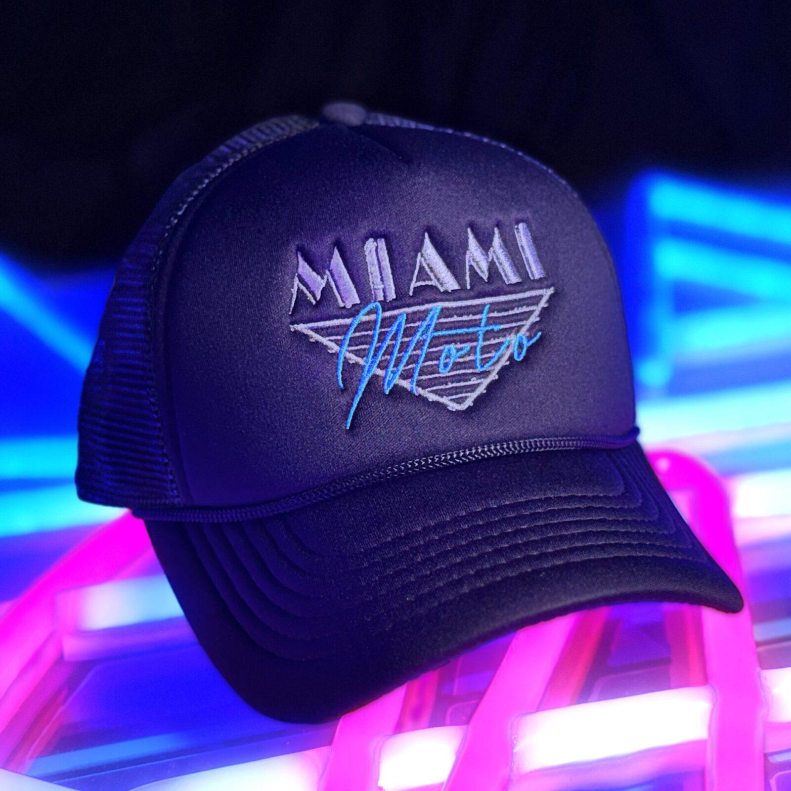 silver & blue trucker.