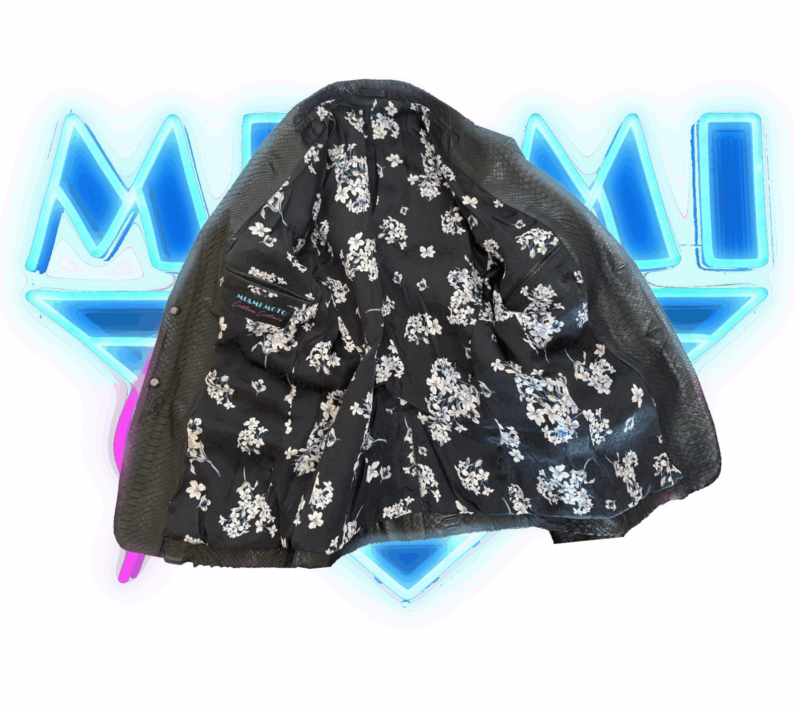 Miami Moto Custom Couture Serpiente Negra Jacket Open